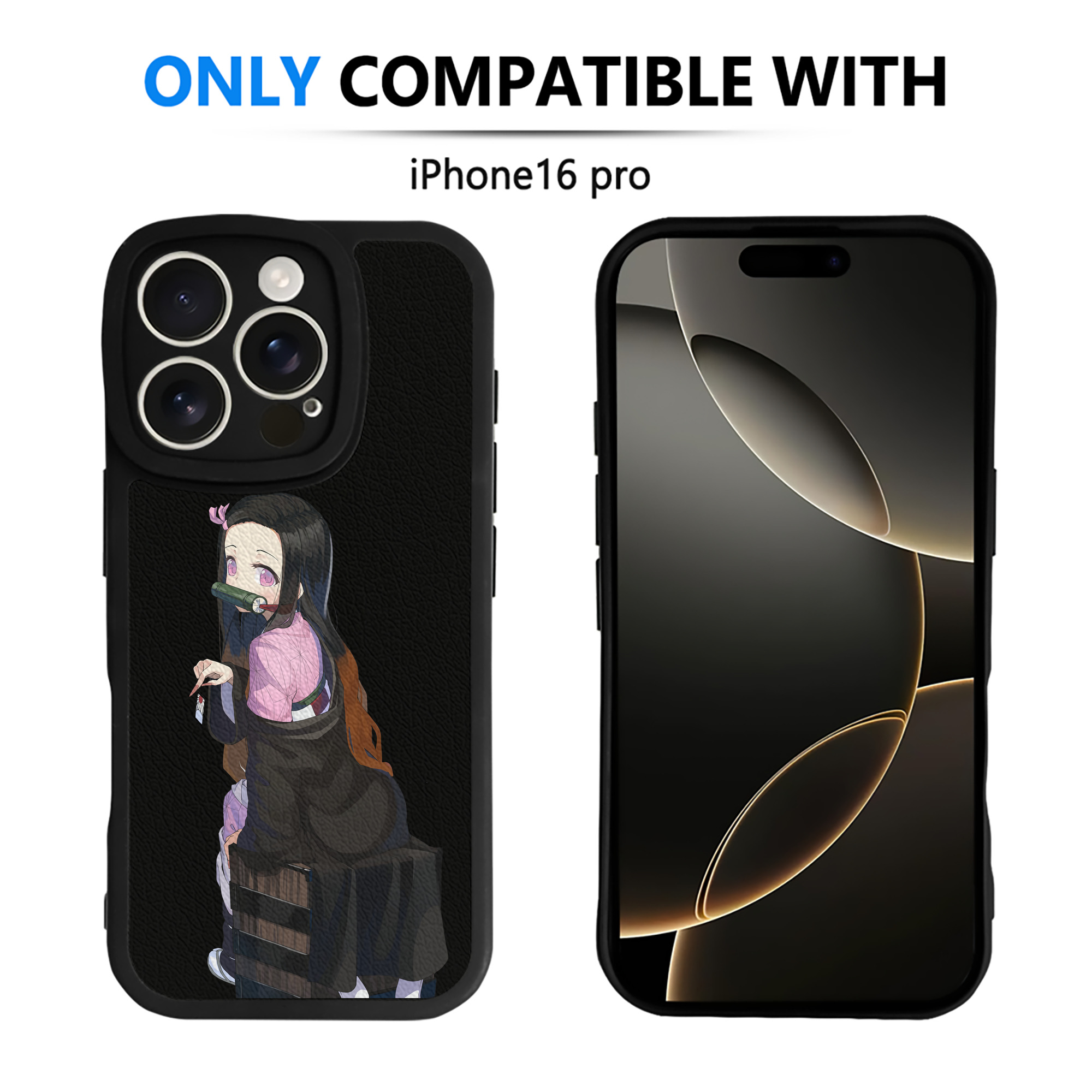 （画像用） 鬼滅の刃（きめつのやいば）竈門 禰󠄀豆子／かまど ねずこ Kamado Nezuko 【iPhone 16シリーズ対応】シリコンスマホケース（レザー調） 材質：シリコン